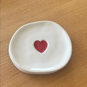 Set of Two White Appetizer Plates with Red Heart Design from Williams Sonoma